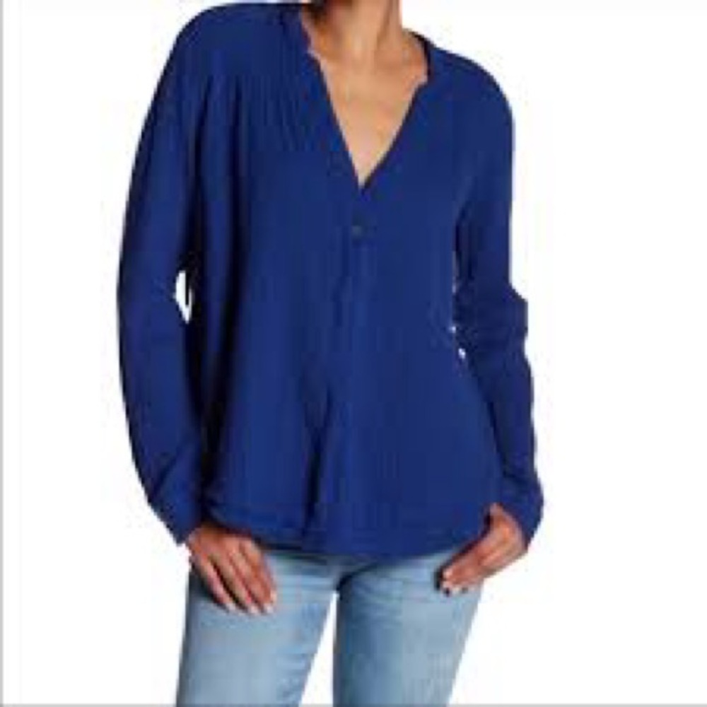 Free People Changing Horizons Gauze Blue Pullover‎ Top EUC Size Small